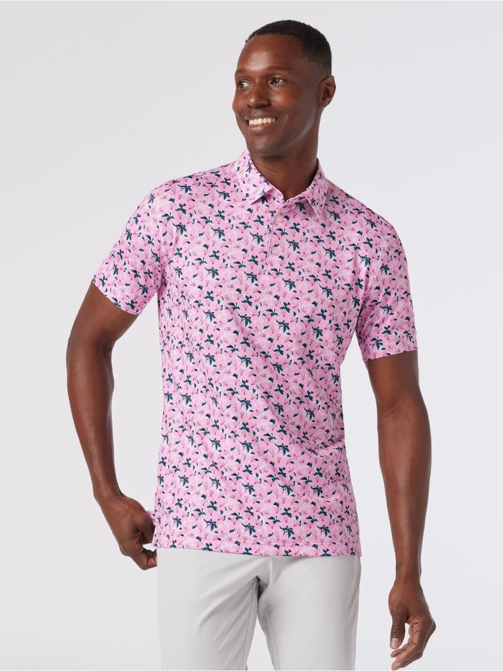 Mizzen+Main Versa Short Sleeve Polo “Pink Azaleas” | Men’s Small Trim Fit | NWT